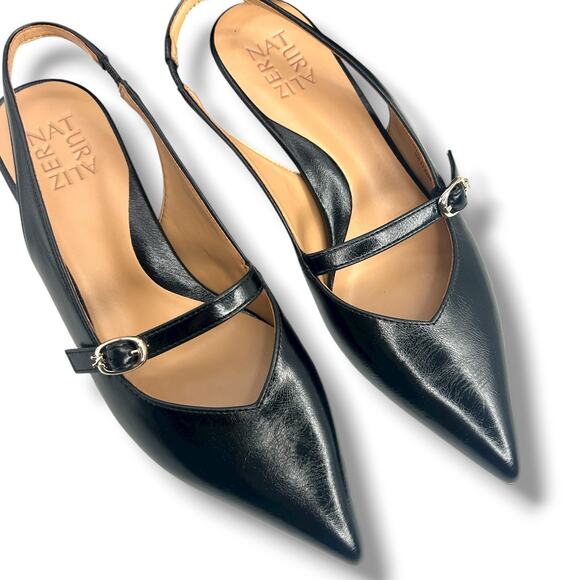 Naturalizer Grayson Pointed Toe Kitten Heel slingback Pumps Black Size 7 EUC - Picture 3 of 12